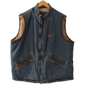 Wrangler Hero Denim Vest Men's XL Vintage Sherpa Lined Vest Corduroy Trim No Zip